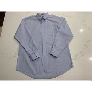 Nordstrom Crisp Tailored Fit Blue Gingham Dress Shirt 100% Cotton 17 1/2 x 35